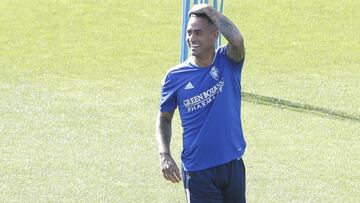 Nano Mesa, en el entrenamiento de esta mañana.
