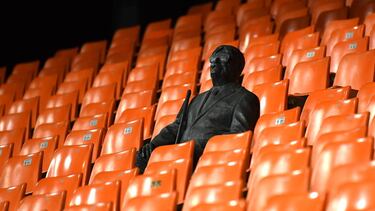 VALENCIA, SPAIN - MARCH 10: A statue representing a former fan is seen in the stands as he is honored by his club after he passed away two years ago and the club have honoured him by putting a statue of him in his seat. His bronze figure sits in seat 164