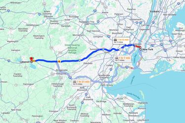 Where is Lebanon, the epicenter of the earthquake and what is its distance from NYC?