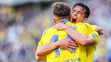 Luis Hernández e Iván Alejo, celebrando un gol del Cádiz.