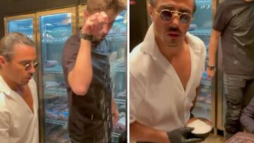 Piqu谷 visita a Nusret del 'Salt Bae' y llega el momento de echar la sal: vean la reacci車n de cocinero...