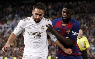 Carvajal y Umtiti, en el Clásico del 1 de marzo.