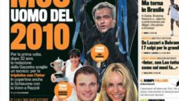 <b>LA GAZZETTA. </b>Mourinho copó su última portada del año 2010.