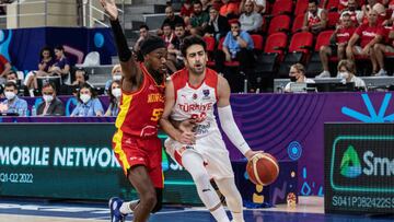Furkan Korkmaz, ante Perry en el Montenegro-Turquía.