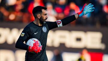 BUENOS AIRES, ARGENTINA - JULY 09: Sebastian Torrico of San Lorenzo handles the ball during a match between San Lorenzo and Boca Juniors at Pedro Bidegain Stadium on July 9, 2022 in Buenos Aires, Argentina. (Photo by Marcelo Endelli/Getty Images)