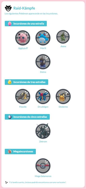 Incursiones disponibles durante el evento Fantas&iacute;a Centelleante de Pok&eacute;mon GO