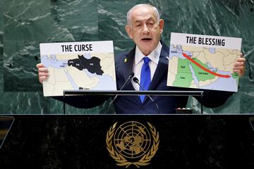 Israel's Prime Minister Benjamin Netanyahu addresses the 79th United Nations General Assembly at U.N. headquarters in New York, U.S., September 27, 2024.  REUTERS/Eduardo Munoz