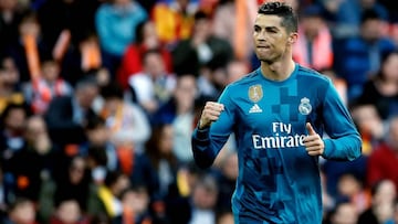 Cristiano celebra su primer gol al Valencia. El portugu&eacute;s suma cuatro goles en sus seis &uacute;ltimos remates a puerta