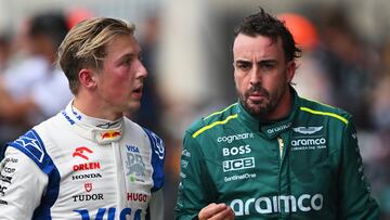 Liam Lawson (Racing Bulls) y Fernando Alonso (Aston Martin). Austin, Estados Unidos. F1 2024.