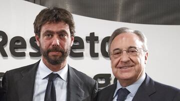 Los presidentes del Real Madrid, Florentino Pérez (izda.) y de la Juventus, Andrea Agnelli.
