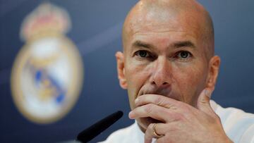 GRAF3522. MADRID, 17/02/2018.- El entrenador del Real Madrid, el francés Zinedine Zidane, durante la rueda de prensa ofrecida en la Ciudad Deportiva de Valdebebas para hablar del partido de Liga de mañana frente al Real Betis. EFE/Mariscal