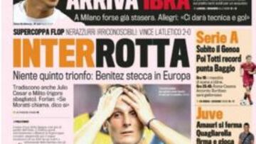 TITULAR ROTUNDO. La derrota del Inter queda claramente reflejado en un titular que hace referencia a la brusca interrupción del éxito en el Inter.