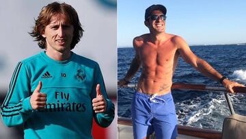 Imágenes de Luka Modric haciendo ok con sus manos durante un entrenamiento con el Real Madrid y de Luis Figo en bañador en un barco en sus vacaciones de verano.
