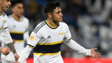 Boca Juniors' Luca Langoni celebrates after scoring against Godoy Cruz during the Argentine Professional Football League Tournament 2022 football match at the Malvinas Argentinas stadium in Mendoza, Argentina, on September 23, 2022. (Photo by Andres Larrovere / AFP)