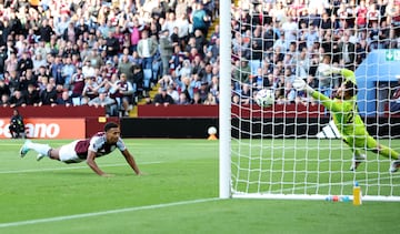 Soccer Football - Premier League - Aston Villa v Arsenal - Villa Park, Birmingham, Britain - August 24, 2024 Arsenal's David Raya makes a save from a header by Aston Villa's Ollie Watkins Action Images via Reuters/Ed Sykes EDITORIAL USE ONLY. NO USE WITH UNAUTHORIZED AUDIO, VIDEO, DATA, FIXTURE LISTS, CLUB/LEAGUE LOGOS OR 'LIVE' SERVICES. ONLINE IN-MATCH USE LIMITED TO 120 IMAGES, NO VIDEO EMULATION. NO USE IN BETTING, GAMES OR SINGLE CLUB/LEAGUE/PLAYER PUBLICATIONS. PLEASE CONTACT YOUR ACCOUNT REPRESENTATIVE FOR FURTHER DETAILS..