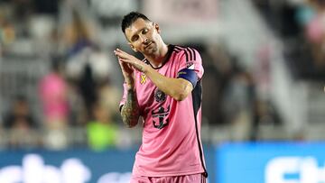 Inter Miami's Argentine forward #10 Lionel Messi celebrates his first goal during the Major League Soccer (MLS) regular season football match between Inter Miami and Philadelphia Union at Chase Stadium in Fort Lauderdale, Florida, September 14, 2024. (Photo by Chris ARJOON / AFP)