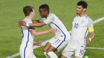 England celebrate after Kieran Dowell scores the winner against hosts South Korea on Friday.