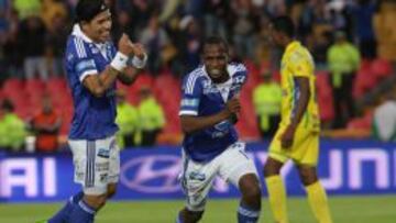 Dayro Moreno y Leudo, los autores de los goles de Millos en la última victoria del equipo embajador ante Huila.
