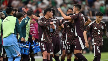 Cesar Huerta celebrates his goal 2-0 with Edson Alvarez, Cesar Montes of Mexico during the game international friendly between Mexican National team (Mexico) and United States (USA) at Akron Stadium, on October 15, 2024, Guadalajara, Jalisco, Mexico.