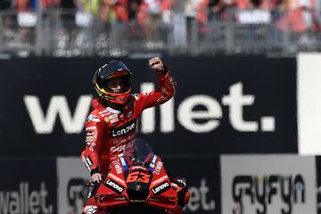 Alegría de Francesco Bagnaia tras conseguir su cuarta victoria consecutiva. La última en San Marino.