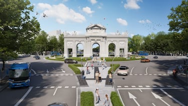 El espacio ganado por la reducción de los actuales carriles permitirá ampliar sustancialmente la acera norte, que soporta la mayor intensidad peatonal de la calle, y recuperar la doble alineación de arbolado histórica con la plantación de 57 nuevos árboles de gran porte, uno de los valores esenciales de este eje que se había perdido.