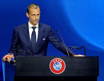 MONTREUX, SWITZERLAND - APRIL 20: UEFA President Aleksander Ceferin during the 45th Ordinary UEFA Congress at 2m2c Montreux Music & Convention Centre on April 20, 2021, in Montreux, Switzerland. (Photo by Paul Murphy - UEFA/UEFA via Getty Images)