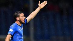 Florenzi lamenta una ocasi&oacute;n errada en el amistoso entre Italia y Ucrania.