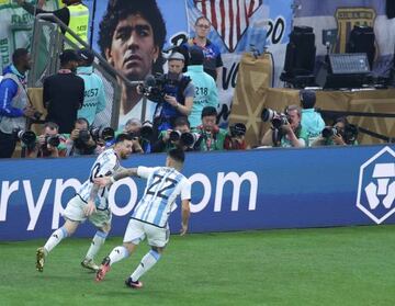 Messi wheels away after scoring in the 2022 World Cup final. (Photo by Fareed Kotb/Anadolu Agency via Getty Images)