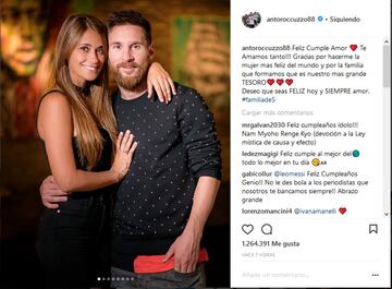 Su mujer Antonella Roccuzzo felicita a Messi. "Feliz Cumple Amor ?? Te Amamos tanto!!! Gracias por hacerme la mujer mas feliz del mundo y por la familia que formamos que es nuestro mas grande TESORO??????
Deseo que seas FELIZ hoy y SIEMPRE amor.