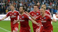 Marcelo D&iacute;az durante su celebraci&oacute;n del gol que salv&oacute; al Hamburgo del descenso.