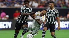 Houston (United States), 27/07/2023.- Real Madrid forward Rodrigo (R) in action against Manchester United midfielder Kobbie Mainoo (L) during the first half of friendly soccer match between Real Madrid and Manchester United, in Houston, Texas, USA, 26 July 2 (Futbol, Amistoso) EFE/EPA/ADAM DAVIS
