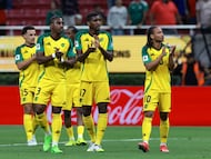 Soccer Football - FIFA World Cup - Inter-Confederation Playoffs - Semi Final - New Caledonia v Jamaica - Estadio Guadalajara, Guadalajara, Mexico - March 26, 2026 Jamaica's Amari'i Bell, Damion Lowe and Bobby Decordova-Reid applaud fans after the match REUTERS/Henry Romero
