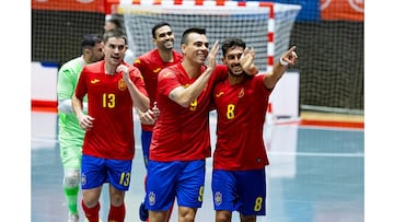 La Selección de fútbol sala celebra un gol en el amistoso contra Hungría.