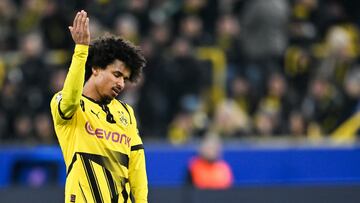 DORTMUND (Germany), 19/02/2025.- Karim Adeyemi of Borussia Dortmund reacts during the UEFA Champions League knockout phase play-offs 2nd leg match Borussia Dortmund against Sporting CP, in Dortmund, Germany, 19 February 2025. (Liga de Campeones, Alemania) EFE/EPA/FABIAN STRAUCH