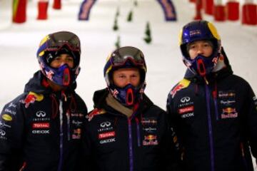 Christian Horner,  Daniel Ricciardo y Daniil Kvyat 