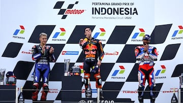 Oliveira, Quartararo y Zarco en el podio de Mandalika.