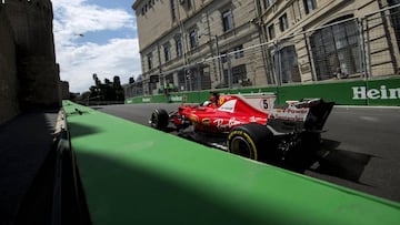 VXH23 BAKÚ (AZERBAIYÁN), 22/06/2017.- El piloto alemán Sebastian Vettel, de la escudería Ferrari, durante la primera sesión de entrenamiento del Gran Premio de Azerbaiyán en el circuito de Bakú (Azerbaiyán) hoy, 22 de junio de 2017. El Gran Premio de Azerbaiyán se celebrará el próximo 25 de junio. EFE/VALDRIN XHEMA