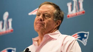 HOUSTON, TX - JANUARY 31: Head coach Bill Belichick of the New England Patriots answers questions during Super Bowl LI media availability at the J.W. Marriott on January 31, 2017 in Houston, Texas.   Bob Levey/Getty Images/AFP
 == FOR NEWSPAPERS, INTERNET, TELCOS &amp; TELEVISION USE ONLY ==