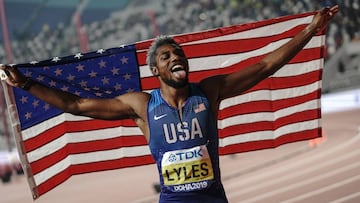 01 October 2019, Qatar, Doha: US Noah Lyles celebrates winning the men's 200 Meter final race of the 2019 IAAF World Athletics Championships, at Khalifa International Stadium. Photo: Michael Kappeler/dpa
01/10/2019 ONLY FOR USE IN SPAIN
