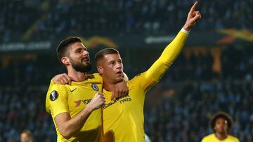 MALMO, SWEDEN - FEBRUARY 14: Ross Barkley of Chelsea celebrates after scoring a goal to make it 0-1 during the UEFA Europa League Round of 32 First Leg match between Malmo FF and Chelsea at Malmoe Stadion on February 14, 2019 in Malmo, . (Photo by Robbie