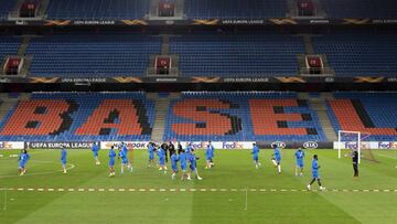 El Getafe, entren&aacute;ndose en St. Jacob Park, estadio del Basilea.