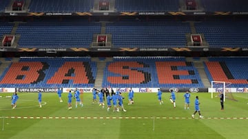El Getafe, entrenándose en St. Jacob Park, estadio del Basilea.