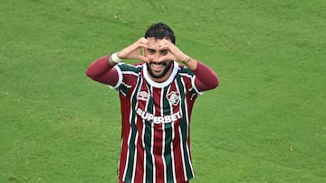 Fluminense's Argentine defender #22 Juan Pablo Freytes celebrates after scoring his team's third goal during the FIFA Club World Cup 2025 Group F football match between Brazil's Fluminense and South Korea's Ulsan HD at the MetLife stadium in East Rutherford, New Jersey on June 21, 2025. (Photo by ANGELA WEISS / AFP)