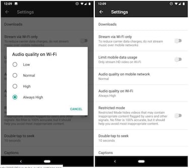 Cómo elegir la calidad del audio en YouTube Music
