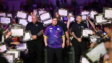 Darts - 2024 Premier League - Sheffield - Utilita Arena, Sheffield, Britain - May 16, 2024 Luke Littler during his quarter final match against Peter Wright Action Images via Reuters/Lee Smith