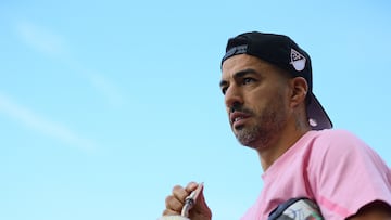 Mar 30, 2024; Fort Lauderdale, Florida, USA; Inter Miami CF forward Luis Suarez (9) arrives before the game against New York City FC at Chase Stadium. Mandatory Credit: Sam Navarro-USA TODAY Sports