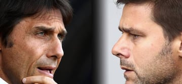 Antonio Conte, Manager of Chelsea (L) and Mauricio Pochettino, Manager of Tottenham Hotspur.