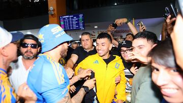 Angel Correa, a new reinforcement of the Tigres UANL team, arrives at Monterrey International Airport on July 9, 2025, in Monterrey, Nuevo Leon, Mexico.