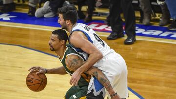 George Hill ante la defensa de Ricky Rubio