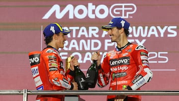 Marc Márquez y Pecco Bagnaia celebran el doblete de Ducati en MotoGP.